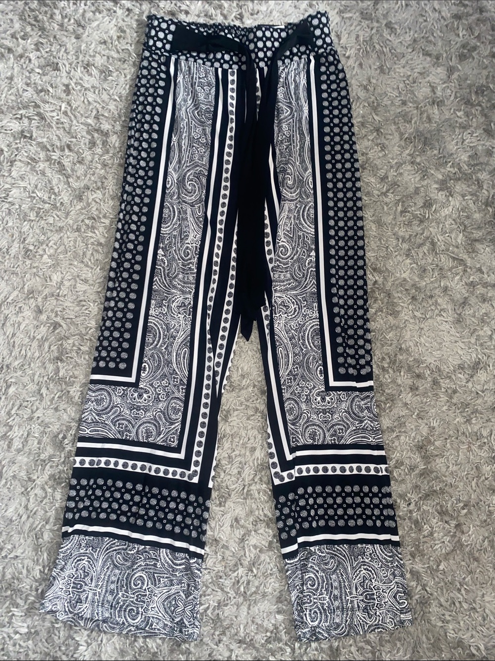 INC International Concepts Black and White Printed Wide-Leg Drawstring Pants